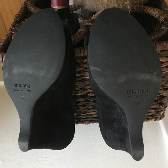 Miu Miu Black Suede Peep-Toes Wedge Heels size 38 - Picture 6 of 8